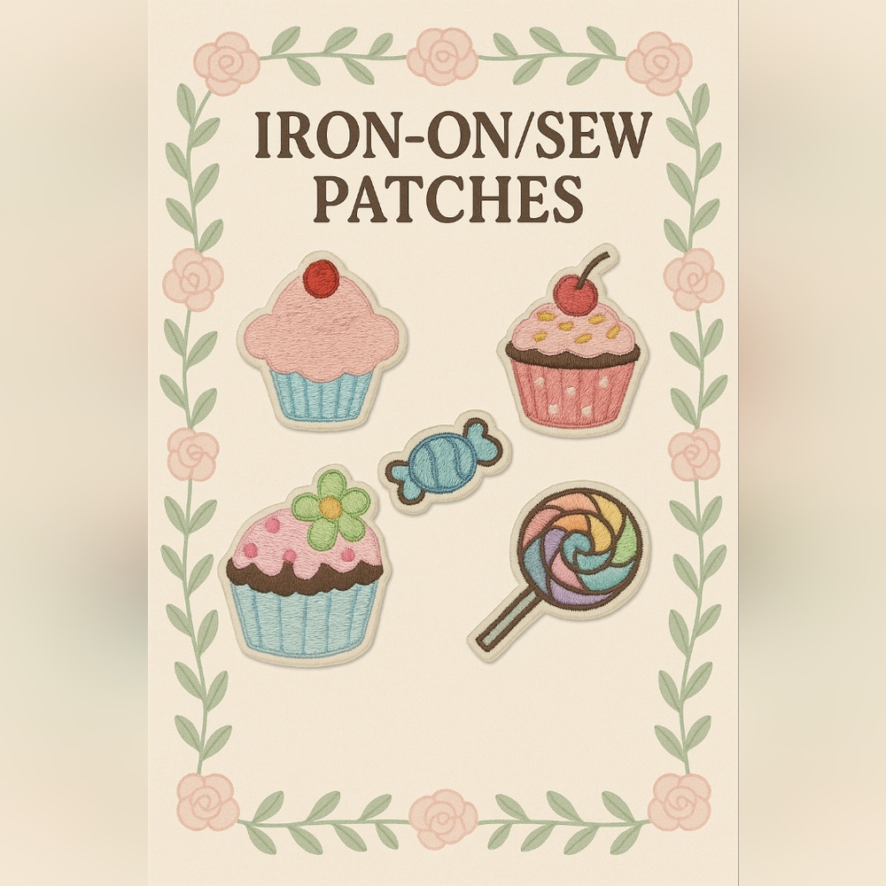 🍭 Sweet Treats Embroidered Iron-On Patch Set (5 Patches)